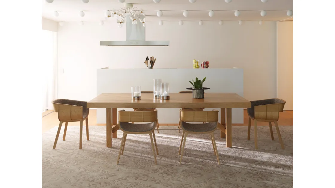 Sedia in rovere con seduta e schienale rivestiti in pelle Maritime Imbottita di Horm