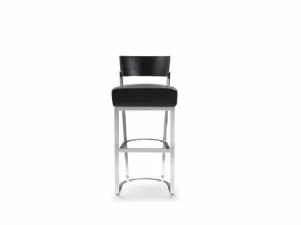 Sgabello Morgan con struttura in metallo, schienale in legno massello e seduta in pelle imbottita di Flexform