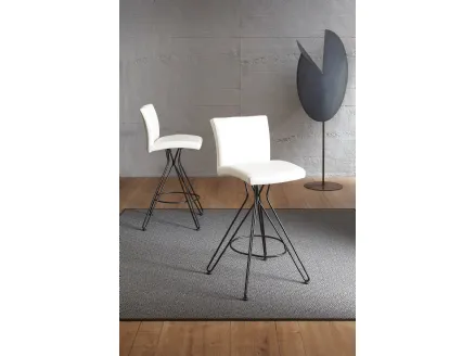 Sgabello fisso con basamento in filo metallico e seduta rivestita in ecopelle Elite di Ozzio
