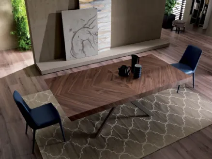 Tavolo rettangolare in legno con base in metallo 4x4 Fisso di Ozzio