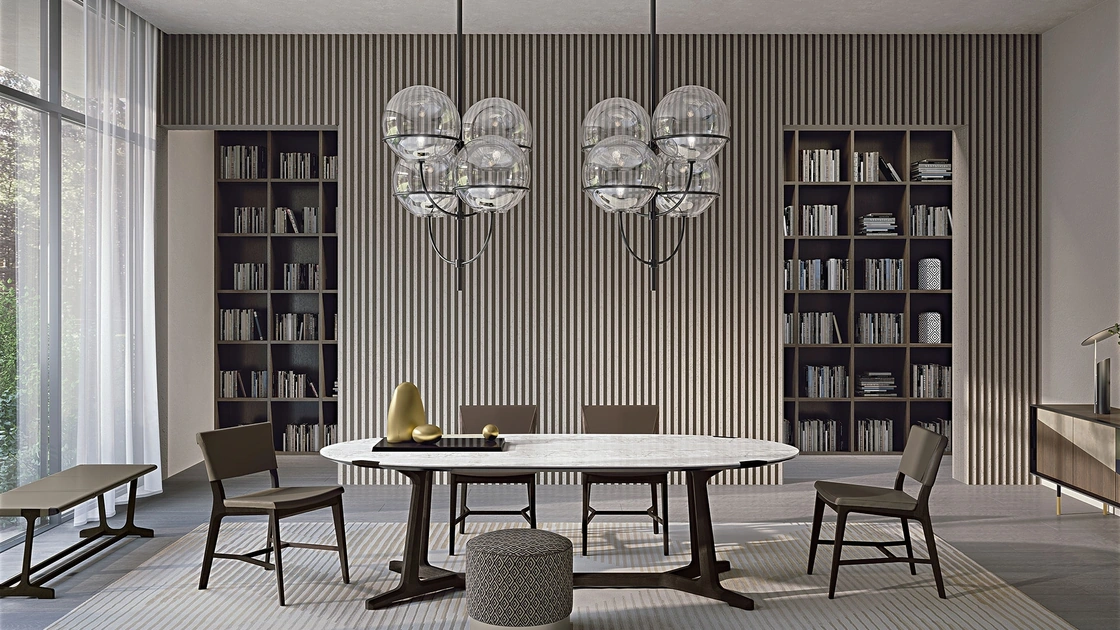 Tavolo ovale Arja in gres porcellanato con base in legno massello di Frigerio