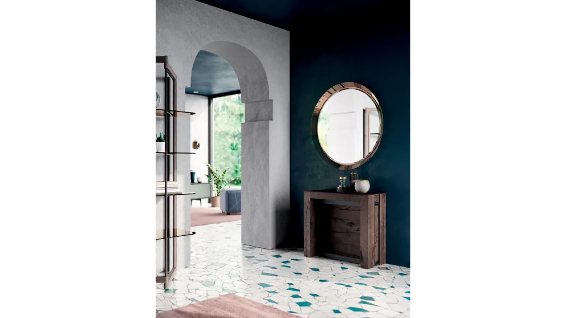 Consolle A4 allungabile in Rovere e metallo dotata di 4 prolunghe incorporate nella struttura di Ozzio