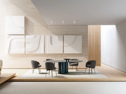 Tavolo rotondo laccato lucido con base formata da tre colonne Elly di Frigerio