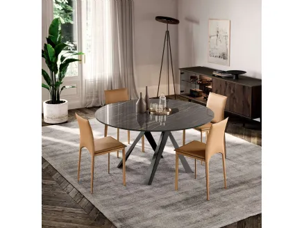 Tavolo rotondo Emisfero Fisso con top in Cristallo Ceramica Noir Desir e base in metallo di Ozzio