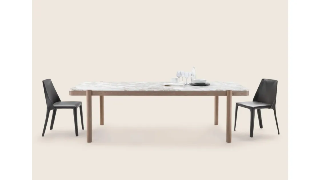Tavolo rettangolare Gustav in marmo bianco di Carrara e legno massello di Flexform