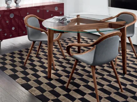 Tavolo con top in vetro e gambe in legno Autoreggente rotondo di Horm