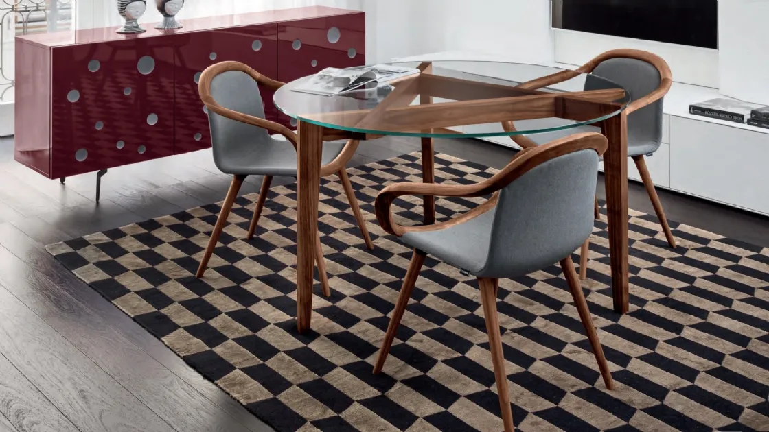 Tavolo con top in vetro e gambe in legno Autoreggente rotondo di Horm