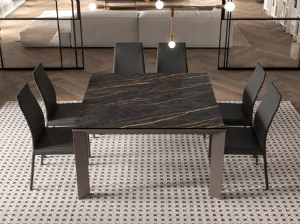 Tavolo quadrato allungabile in cristallo ceramica con base in metallo Metrò Quadro di Ozzio