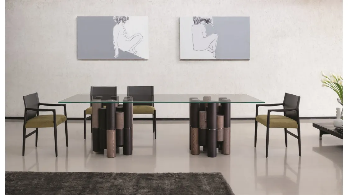 Tavolo di design con piano in vetro Pilar di Porada