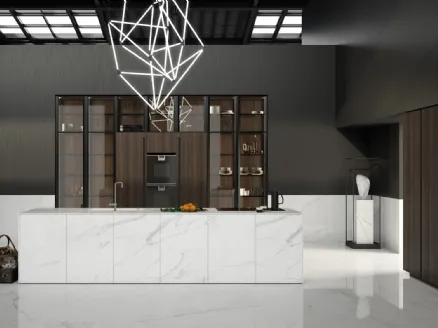 Cucina Design con isola MK1&Kyton Lab4/0 06 in marmo bianco di Nova Cucina