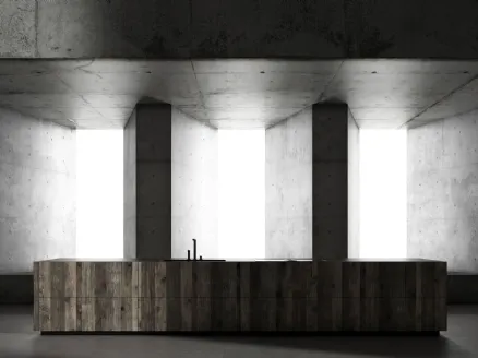 Cucina Design con isola Kyton Lab4|0 1 in rovere ossido e pietra gray di Nova Cucina