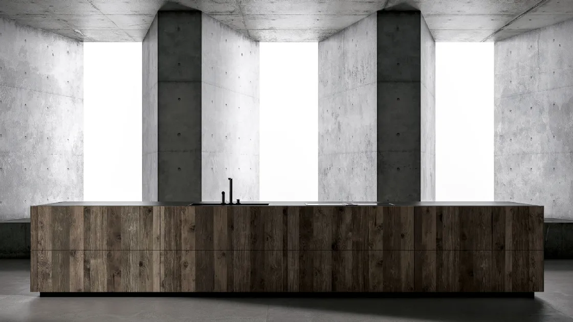 Cucina Design con isola MK1&Kyton Lab4/0 01 in Rovere ossido e pietra gray di Nova Cucina