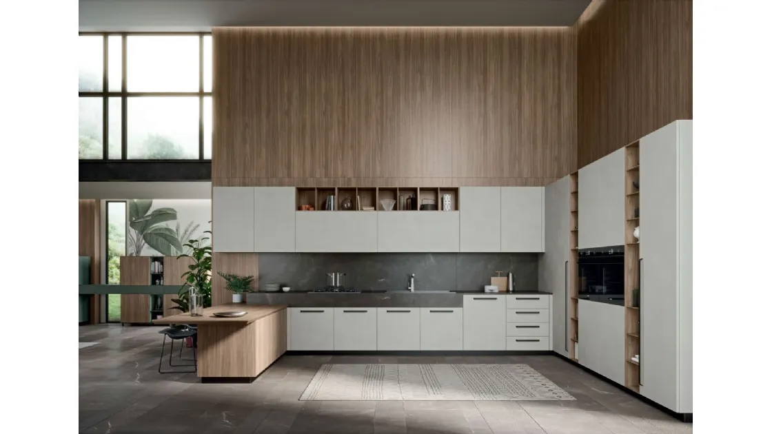 Cucina Moderna Area 22 maniglia 03 finitura Argilla e Noce Canaletto di Dibiesse