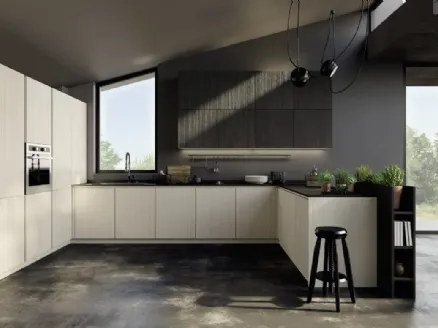 Cucina su misura elegante ad angolo in legno di abete spazzolato New Step 03 di Mirandola