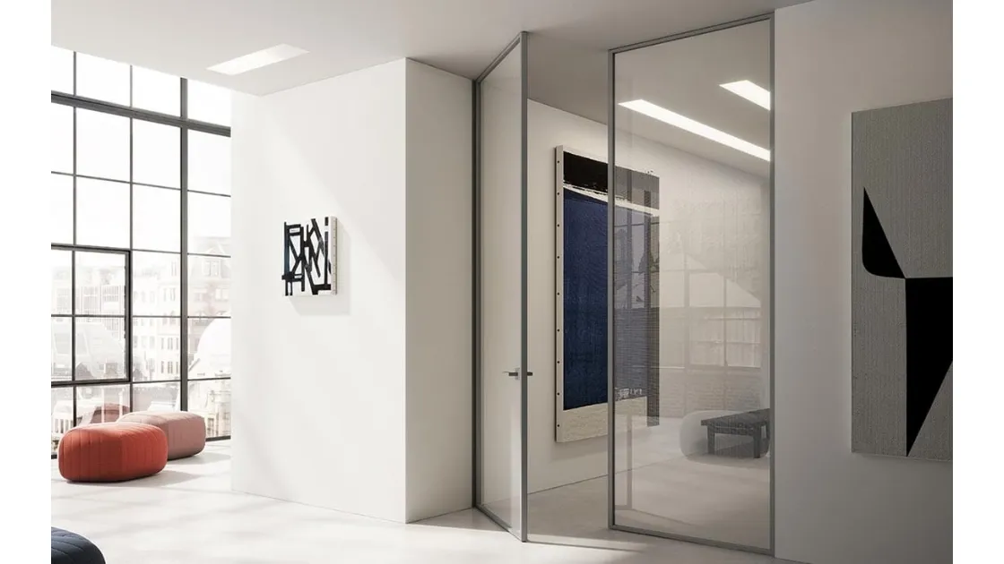 Porta per interni Mitica apertura Bilico in vetro con telaio in alluminio di ADL