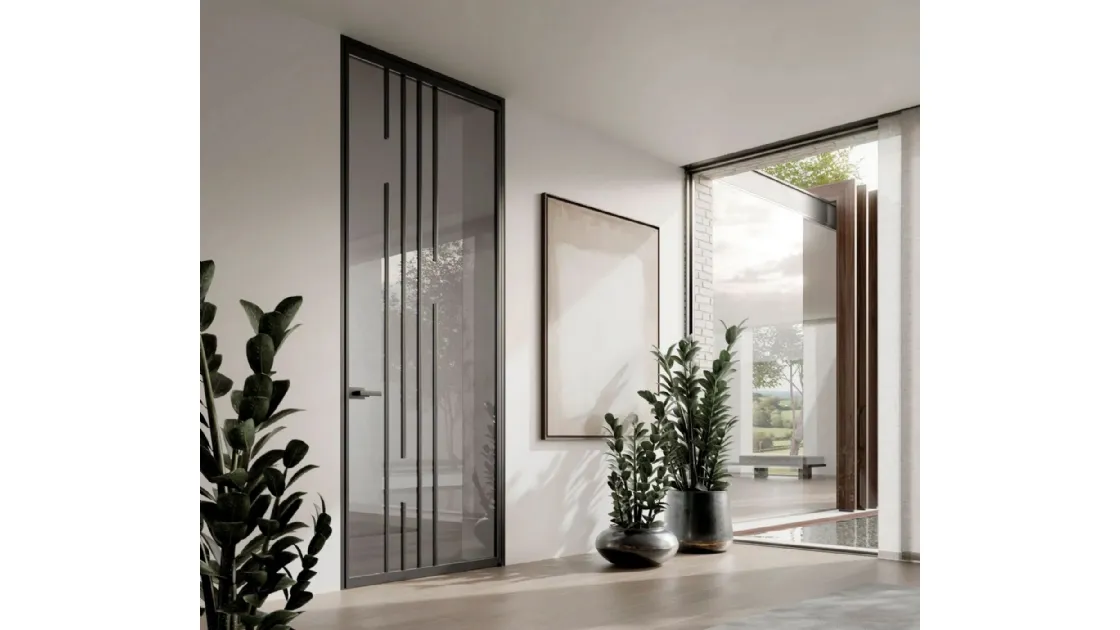 Porta per interni in vetro con telaio in alluminio Zeus Battente con Stipite di Doal