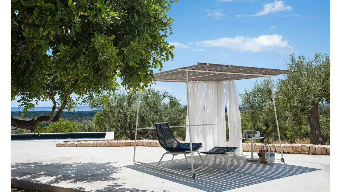 Gazebo in acciaio con cinghie in poliestere e tende in tessuto bianco Ombrina di Roda